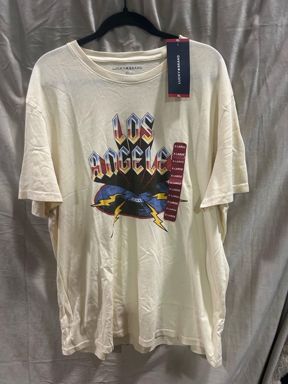 Lucky Brand Men’s Cream Graphic 'Los Angeles' Tee with Blue & Yellow Accents